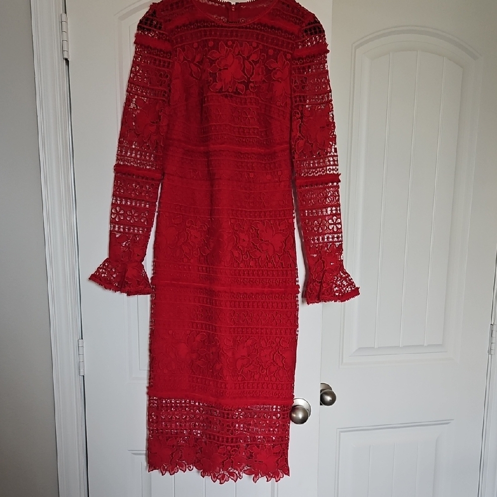 Chic Long Sleeve Red Lace Dress